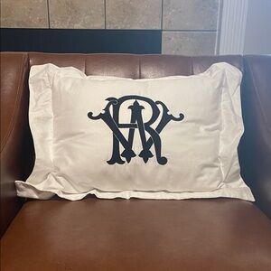 White Throw Pillow with Black Monogram